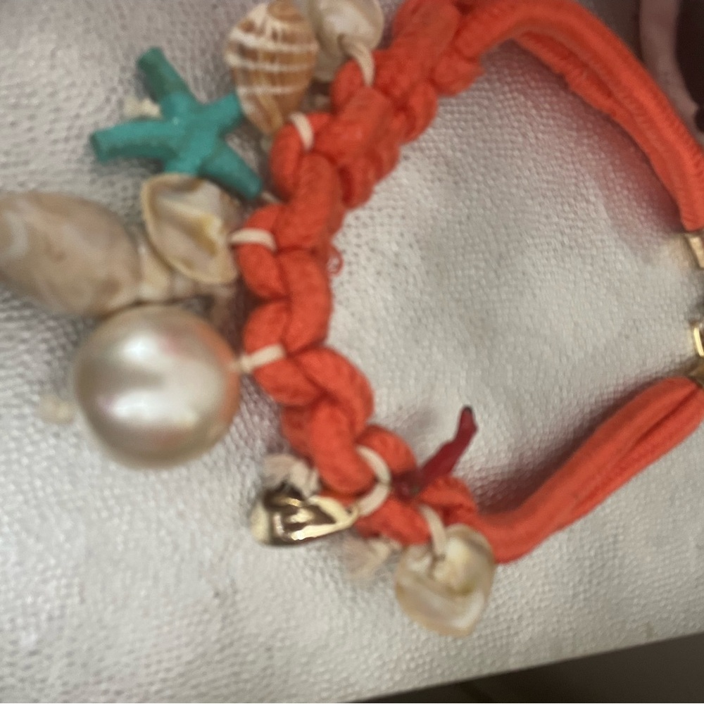 Handmade Orange Braided Shell & Pearl Charm necklace